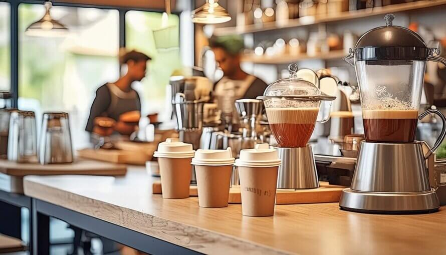 A busy coffee shop counter