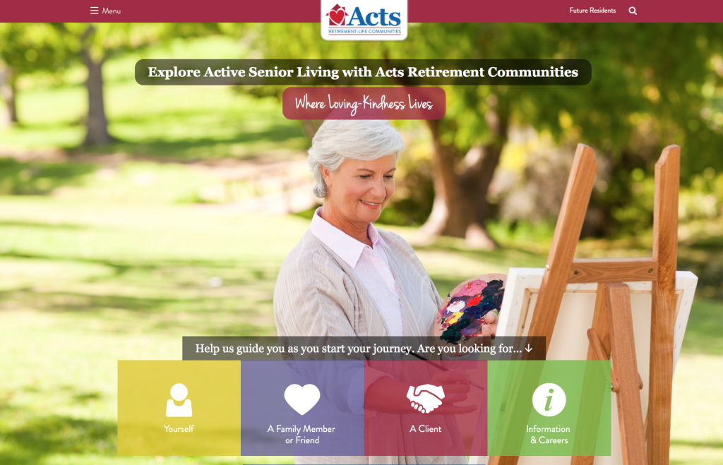 Homepage of Acts Senior Living Site